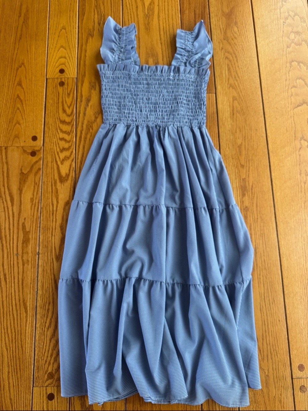 Maggy London Light Blue Smocked Tiered Maxi Dress